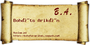 Boháts Arikán névjegykártya